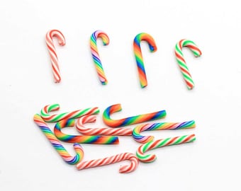 50PCS 24mm/46mm Rainbow Stripe Polymer Clay Christmas Cane Candy For Christmas Party Embellishments Christmas Decoration Miniatures