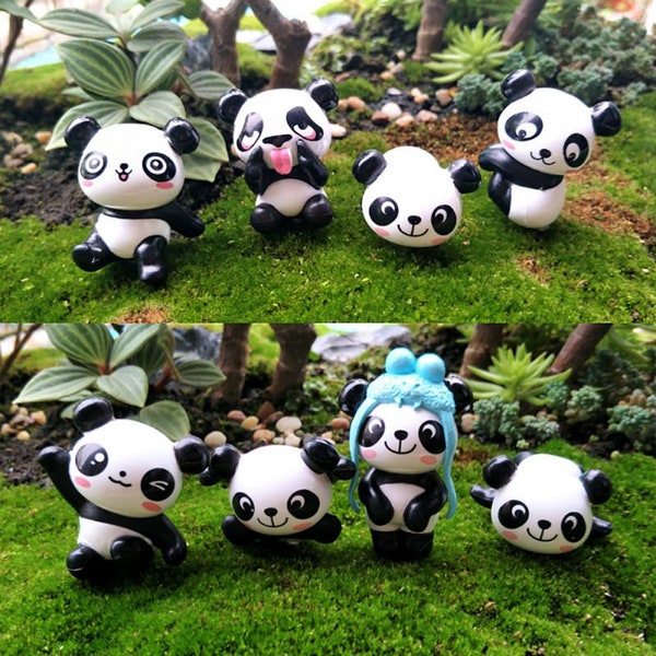 8pcs/lot Cute Panda Figurine Miniature garden Statue charms slime Decoration Mini Fairy Garden statuettes Resin DIY Craft