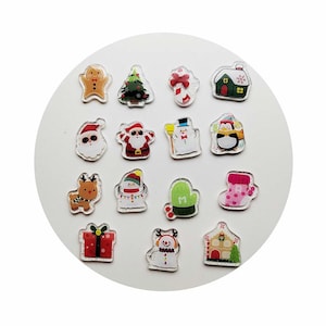 Ciondoli acrilici in resina planare natalizia con retro piatto, albero di Natale di pan di zenzero, renna, casa di Babbo Natale, pupazzo di neve, confezione regalo