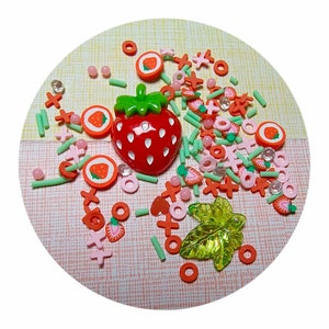 Arcilla polimérica de fresa, rebanada de escamas de fruta 3D para decoración de uñas, diseño DIY de verano, accesorios Kawaii UV para uñas