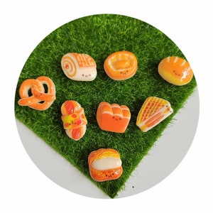 Kawaii série de pão em miniatura com parte traseira plana resinscrapbooking diy decoração de casa acessórios artesanais