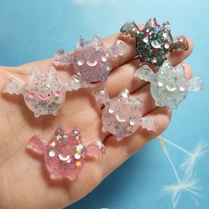 Żywica Halloween Flatback Cute Glitter Bat Kawaii Charm Wisiorek Do Naszyjnika Kolczyk Brelok Scrapbooking DIY Making