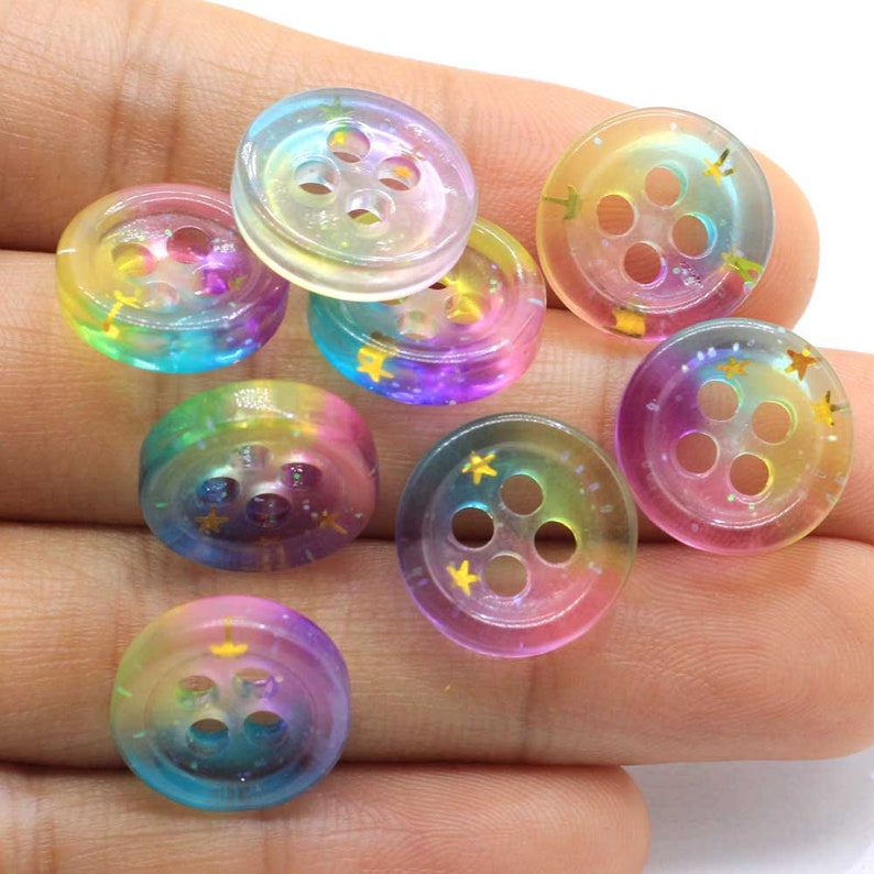 15mm Gradient Rainbow Color 4 Holes Glitter Gold Star Resin Sewing Buttons Flatback Cabochon Scrapbooking DIY Craft Making image 2