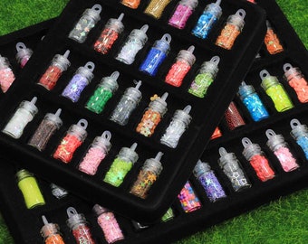 Kit di decorazioni per unghie artistiche da 24 e 48 pezzi, in acrilico, con fiale, mix di perline, glitter, paillettes, ciondoli per bottiglie, set di decorazioni per unghie.