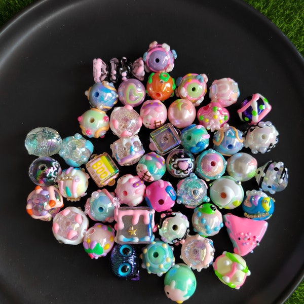 16-25mm Assored Mixed Color Hand Painted Beads Loose Plastic Chunky Gumball Bead For Dids Jewelry Making Beadable Pens