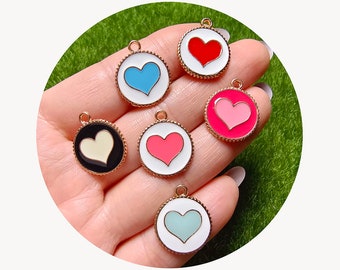 Lovely Round Enamel Charms Colorful Mini Heart Pendants For Making Necklace Key Chains DIY Handmade Jewelry Findings
