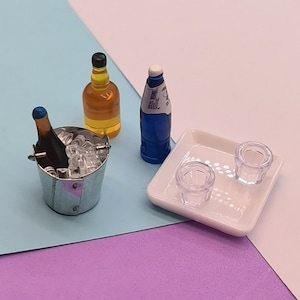 1 conjunto de casa de boneca em miniatura balde garrafas de cerveja gelo óculos simulação modelo de bebida brinquedo mini decoração acessórios para casa de bonecas
