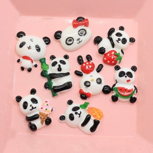 Kawaii Panda Cartoon Resina Espalda plana Cabujón Miniatura Artesanía Arte Suministro Decoración Encanto