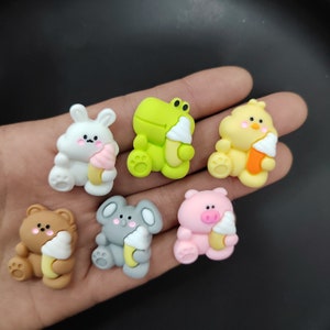 Neue Mini Kawaii Cartoon Frosch Schwein Häschen Tier Bär Harz Cabochons Sammelalbum Diy Schmuck Haarnadel Zubehör Verzieren Handwerk
