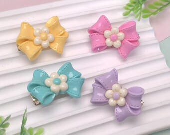 Lindos y dulces accesorios para el cabello, pinzas de resina con diseño de lazo, mini pasadores antideslizantes, adornos diarios de moda.