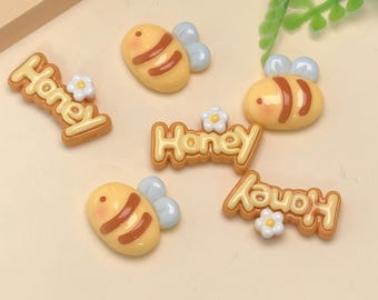 Kawaii Resin Cabochon Honey Themed Flatback Charms Honey Bee Butterfly Flower Bow DIY Charms