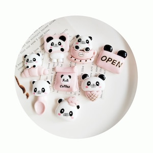 Cabochons en résine à dos plat panda dessin animé et nourriture scrapbooking pour décoration de téléphone artisanat accessoires de maison de poupée bricolage