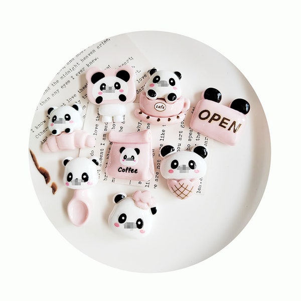 Cabochons en résine à dos plat panda dessin animé et nourriture scrapbooking pour décoration de téléphone artisanat accessoires de maison de poupée bricolage