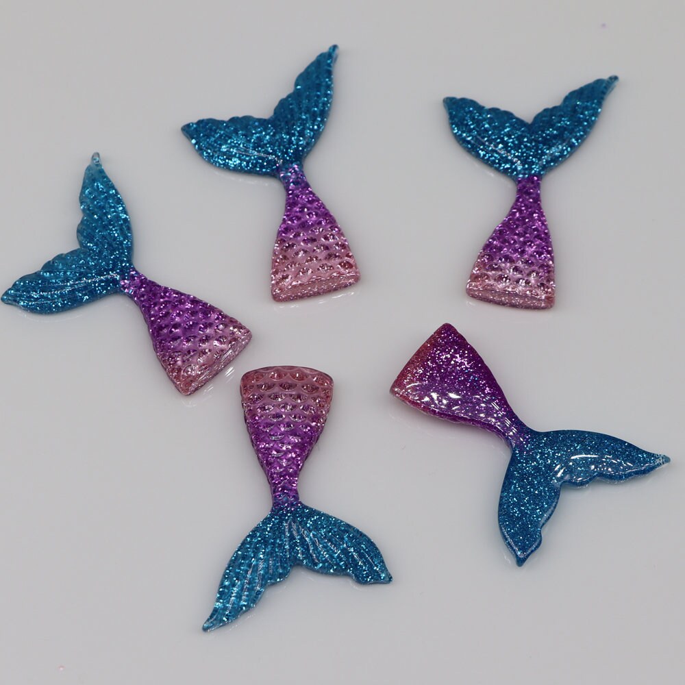 25 Mixed Color Flatback Resin Crystal Fish Scale Cabochons - Mermaid Tail Gems, 32x26mm