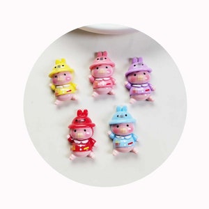 Cabujones de resina de dibujos animados de cerdo, bonitos accesorios para manualidades, fabricación de lazos con parte trasera plana