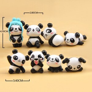 8pcs/lot Cute Panda Figurine Miniature garden Statue charms slime Decoration Mini Fairy Garden statuettes Resin DIY Craft