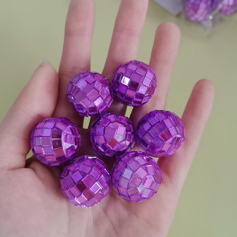 Gold 21mm Mini Disco Ball Beads Cake Decoration Birthday Table Decorations 70s Theme Disco Party Dance Party Supplies #5-purple