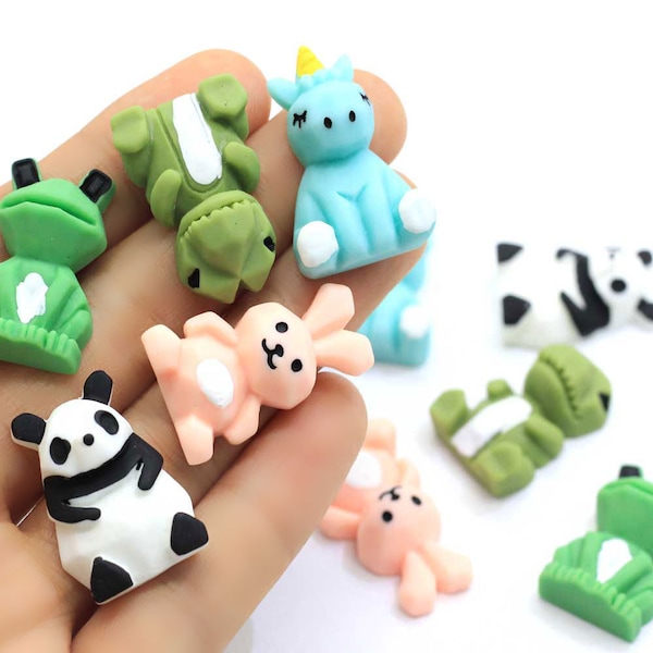 50pcs Assortiment Kawaii Cartoon Animal Resin Flatback Cabochons 3D Résine Panda Grenouille Lapin Licorne Pour Slime Charme Épingle à Cheveux DIY