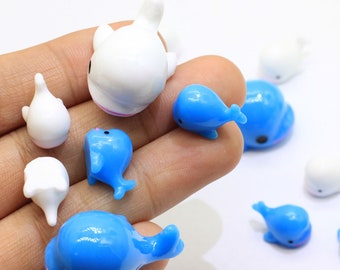 Cabujón de ballena azul y blanca kawaii con forma de delfín, miniatura 3D de resina, abalorio de océano, accesorios DIY gruesos