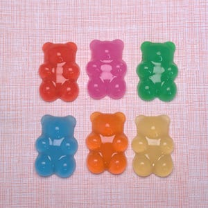 Pingentes de resina de ursinho de goma fofos de 38 mm, cabochões brilhantes e coloridos com costas planas para capas de celular faça você mesmo, grampos de cabelo, artesanato com joias e suprimentos para slime