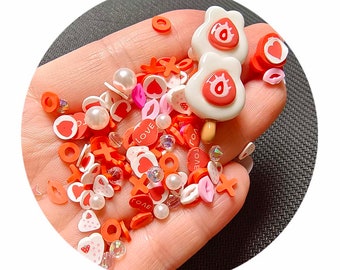 Small Bag Polymer Clay Valentine's Day Red Heart Slices Sprinkles for Slime Nail Art Crafts DIY Plastic Klei Tiny Cute Mud Particles