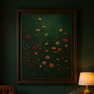 Wildflower Field Wall Art Framed, Vintage Botanical Landscape Sign, Floral Decor, Modern Farmhouse Canvas Art, Field Of Flowers Canvas Print
