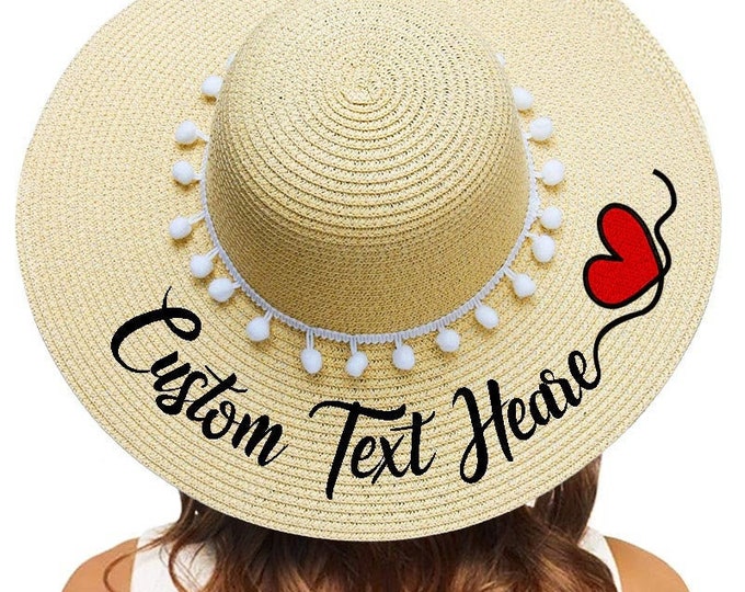 Embroidered personalized straw hat, Floppy Beach Hat Personalized, Bride Hat Floppy Hat with Name, Personalized Beach Hat Honeymoon Gifts