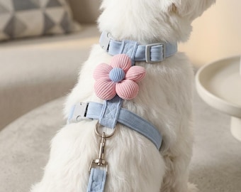 Cat Harness and Leash Set, Escape Proof Cat Harness, Cute Floral Soft Corduroy Kitten Harness, Adjustable Pet Vest, Aesthetic Walking Gear