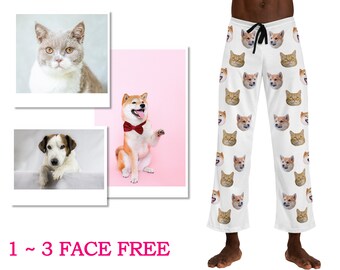 custom Men&#39;s Pajama Pants, Custom Dog Photo Pajamas, Pet Face Pajamas, Personalized Pet Photo PJs, Custom Pet Pajamas