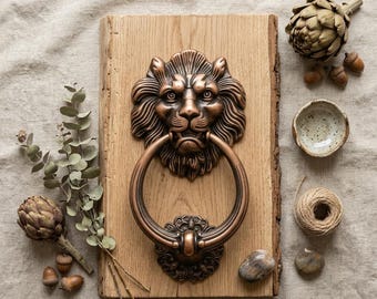 Door Knocker Lion Head | Antique Bronze Lion Door Knocker | Large Heavy Front Door Knocker | Gothic Home Decor Hardware Gift
