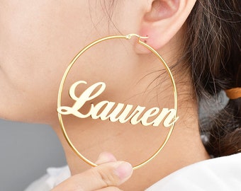 custom hoop earrings 18K gold plated, Custom Earrings, name Hoop Earrings, Name Hoops, Exaggerated Custom Hoops, custom stud earrings