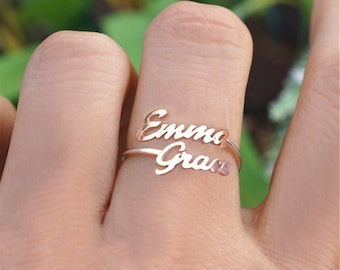 Custom Double Name Ring,personalized ring, Custom Name Ring, Children Name Ring, Mothers Ring, Meaningful Mother Gift, pet name ring