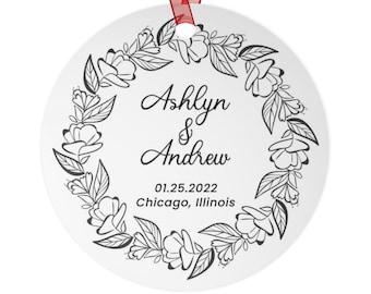Personalized Couple Christmas Ornament, Engagement Ornament, Married Ornament, Save The Dates, Custom Christmas Ornament, wedding ornament