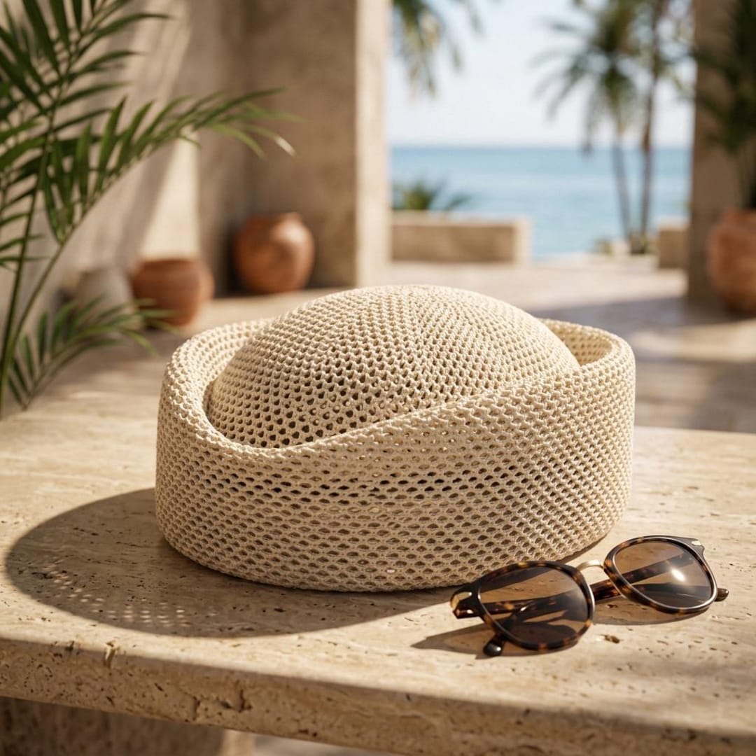 Woven Pillbox Hat Round Crown Sun Hat Sailor Hat Marin Style Packable Beach Hat Windproof 