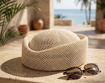 Woven Pillbox Hat Round Crown Sun Hat Sailor Hat Marin Style Packable Beach Hat Windproof Summer Cap Vacation Hat Women Boho Travel Gift