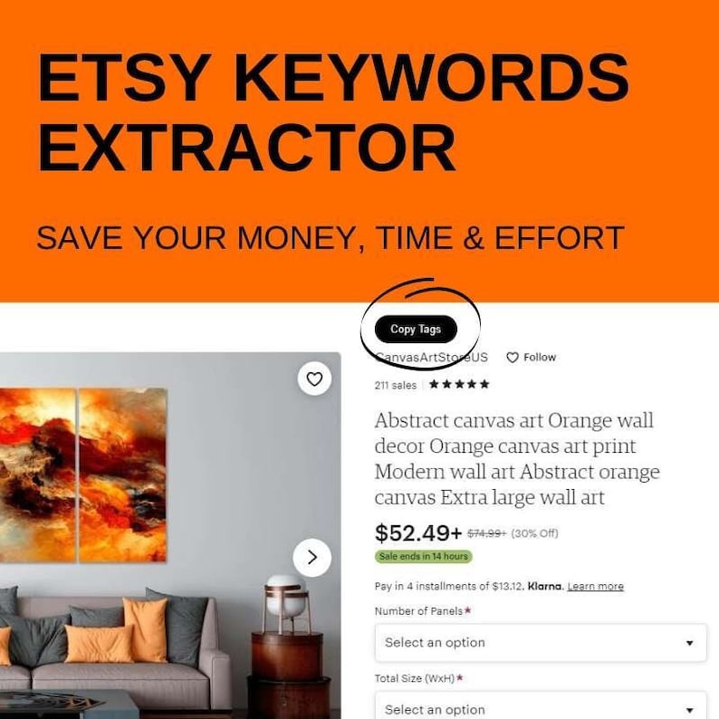 May include: Abstract orange canvas wall art print. The artwork features a modern style with a mix of orange, yellow, and red hues. The print is available in various sizes and is perfect for adding a touch of contemporary style to any room.