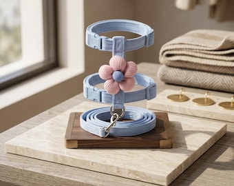 Cat Harness and Leash Set, Escape Proof Cat Harness, Cute Floral Soft Corduroy Kitten Harness, Adjustable Pet Vest, Aesthetic Walking Gear