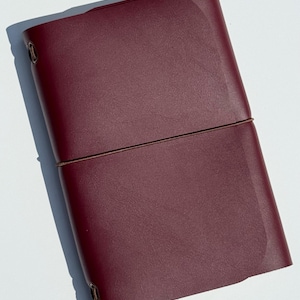 Burgundy A5 Faux Leather Refillable Journal Cover – Tri-Fold Notebook Portfolio, Travel Notebook