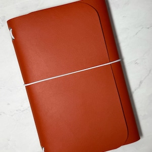 Orange A5 Faux Leather Refillable Journal Cover – Tri-Fold Notebook Portfolio, Travel Notebook
