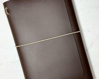 Dark Brown A5 Faux Leather Refillable Journal Cover – Tri-Fold Notebook Portfolio, Travel Notebook