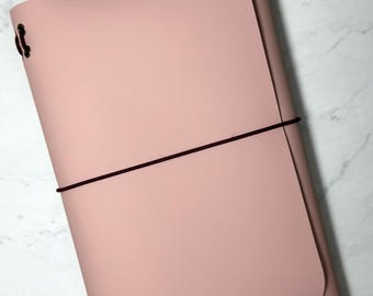Pink A5 Faux Leather Refillable Journal Cover – Tri-Fold Notebook Portfolio, Travel Notebook