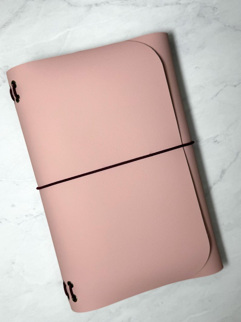 Pink A5 Faux Leather Refillable Journal Cover – Tri-Fold Notebook Portfolio, Travel Notebook