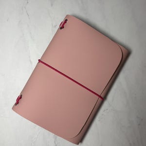 Roze navulbare tijdschriftomslag A6-kunstleer – in drieën gevouwen notitieboekje, reisnotitieboekje