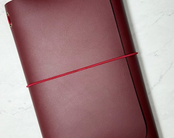 Burgundy A5 Faux Leather Refillable Journal Cover – Tri-Fold Notebook Portfolio, Travel Notebook
