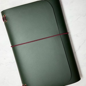 Libreta recargable tamaño A5 de piel sintética verde oscuro – Carpeta de tres pliegues, libreta de viaje