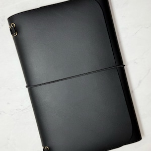 Black A5 Faux Leather Refillable Journal Cover – Tri-Fold Notebook Portfolio, Travel Notebook