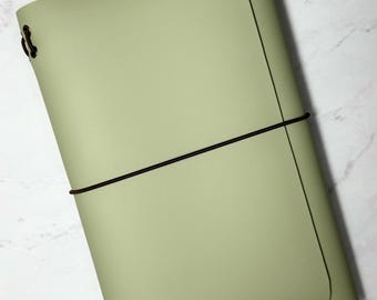 Light Green A5 Faux Leather Refillable Journal Cover – Tri-Fold Notebook Portfolio, Travel Notebook