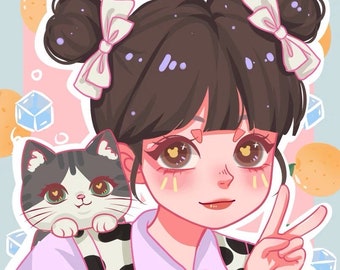 Custom Cartoon Portrait Cute Chibi Cartoon Commission Digital Portrait Social Media Profile Picture Head Shot Portrait Twitch Icon Emote