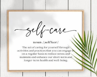 Self-Care Poster Definition Social Worker Quote Office Decor Psychotherapy Art Therapy Wall Gifts Mental Health Sign Counselor School Gift