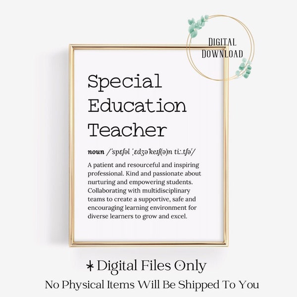 Sped Teacher Thank You Gift for Special Education Definition Gifts Appreciation Art Grad Card Graduation Cards Office Decor Print Poster Art